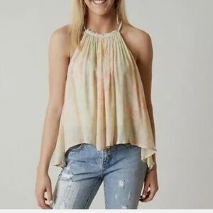 New Free People Season in the Sun Print Tank Halter Swing Top Small Boho